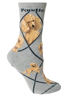 Wheel House Design Poodle, Apricot on Gray Socks (Size 9-11)