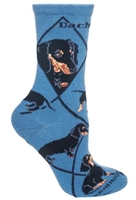 Wheel House Design Dachshunds Black on Blue Socks (Size 9-11)