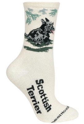 Wheel House Design Scottish Terrier on Natural Socks (Size 9-11)