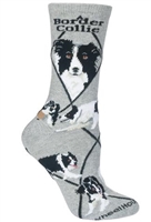 Wheel House Design Border Collie on Gray Socks (Size 10-13)
