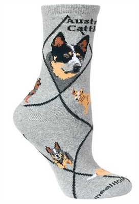 Wheel House Design Australian Cattle Dog on Gray Socks (Size 9-11)