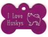 I Love Huskys Bone Pet Tag