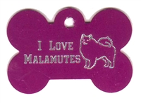 I Love Malamutes Bone Pet Tag