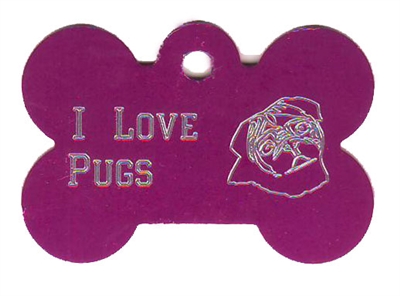 I Love Pugs Bone Pet Tag