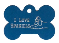 I Love Spaniels (Laying Down) Bone Pet Tag