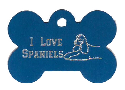 I Love Spaniels (Laying Down) Bone Pet Tag
