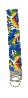 Tie Dye with White Bones & Paws - Wristlet Keychain