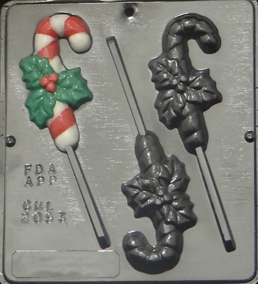 2093 Candy Cane with Holly Lollipop Chocolate Candy Mold