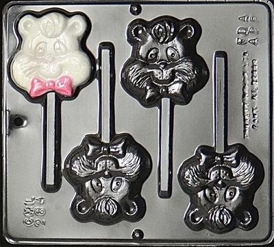 284 Fuzzy Bear Pop Lollipop Chocolate Candy Mold