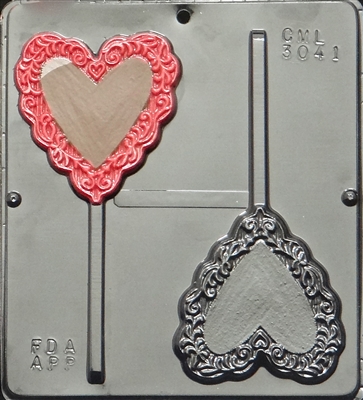 3041 Heart with Lace Trim Pop Lollipop
Chocolate Candy Mold