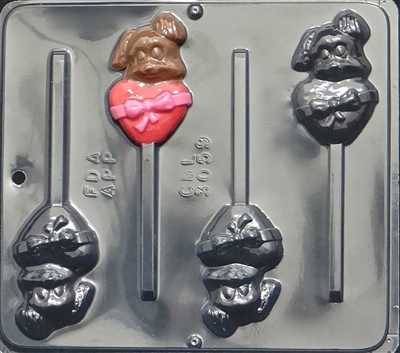 3059 Puppy on Heart Pop Lollipop Chocolate Candy Mold