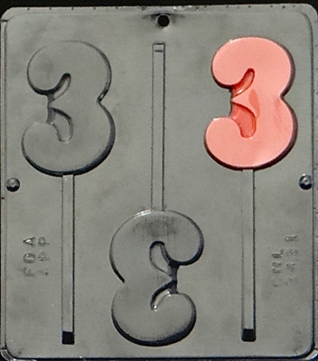 3431 Number 3 Lollipop Chocolate Candy Mold