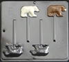 3469 Polar Bear Grizzly Bear Lollipop Chocolate Candy Mold