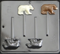 3469 Polar Bear Grizzly Bear Lollipop Chocolate Candy Mold