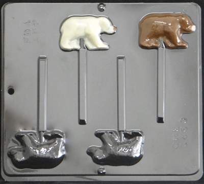 3469 Polar Bear Grizzly Bear Lollipop Chocolate Candy Mold