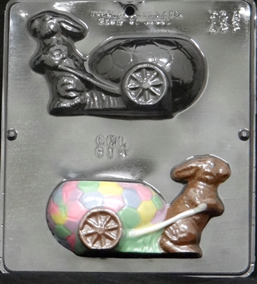 814 Bunny Pulling Egg Cart Assembly Chocolate Candy Mold