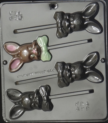 880  Bunny with Bow Lollipop Chocolate Candy Mold