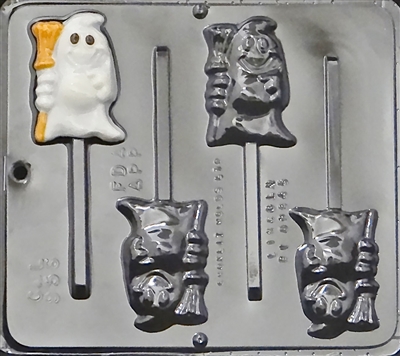 956 Ghost with Broom Lollipop Chocolate Candy Mold