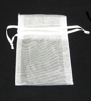 BA-50-01 White Organza Sheer Pouch.  Drawstring close 3" x 4" 12 ct.