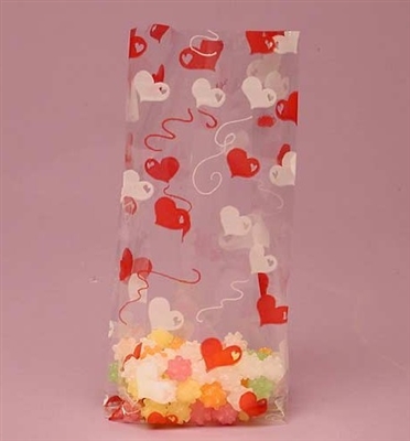 BAP-04 Red/White Hearts printed cello bag. 100 ct.