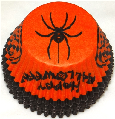 BC-06-100 "Happy Halloween" printed Orange/Black Standard Baking Cup 100 ct.