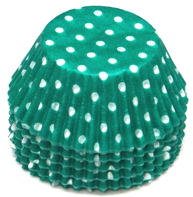 BC-22-100 White Polka Dot on Teal Green Standard Baking Cup 100 ct.