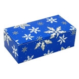 BO-1080FB 1/2 lb. Blue with Snowflakes. 1 piece box. 5 1/2in. x 2 3/4in. x 1 3/4in. Quantity 250