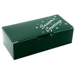 BO-1080FGXG 1/2 lb. Green "Season's Greetings" 1 piece box. 5 1/2in. x 2 3/4in. x 1 3/4in. Quantity 250