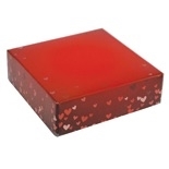 BO-1269CFH 3 oz. Red Foil Hearts Square Cover  3 1/2" x 3 1/2" x 1 1/8" Quantity 250