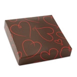 BO-130  3 oz. 2 Pc. Chocolate Brown w/ Red Hearts Square Cover,3 1/2" x 3 1/2" x 1 1/8". Quantity 10