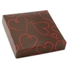 BO-132  16 oz. 2 Pc. Chocolate Brown w/ Red Hearts Square Cover,7 9/16" x 7 9/16" x 1 1/8". Quantity 10
