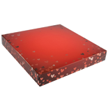 BO-135Q  16 oz. 2 Pc. Red Foil Hearts Square Cover & white base 7 9/16" x 7 9/16" x 1 1/8" Quantity 100