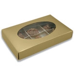 BO-1844C 1/2 lb. Gold Lustre with oval cello window. COVER ONLY. 7in. x 4 3/8in. x 1 1/8in. Quantity 250
