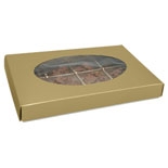 BO-4GW 1 lb. Gold Lustre cover w/oval cello window and White base 9 3/8" x 6" x 1 1/8" Quantity 25