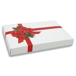 BO-68Q 1 lb. 2 piece Ribbon & Holly Cover with white base. 9 3/8in. x 6in. x 1 1/8in. Quantity 100