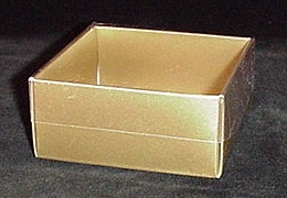 BO-9G  3oz. Gold Lustre square deep cardboard base w/Clear Cover 3 1/2" x 3 1/2" x 1 5/8" Quantity 25