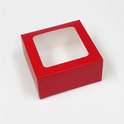 BO-9RWQ  3 oz. 2 Pc. Red Square Cover, Cello window & white base 3 1/2" x 3 1/2" x 1 1/8" Quantity 125