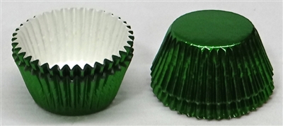 CP-25Q #5 Green Foil candy cup with white paper liner. 1 1/4" diameter, 3/4" wall. Qty. 1,500