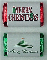 MW-18 "Merry Christmas" Mini Candy Bar Wrapper (sticker) 1 1/2" x 3 1/2" (2 sheets of each design) 60 pcs