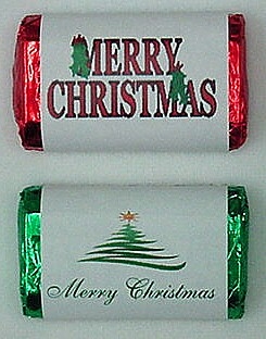 MW-18 "Merry Christmas" Mini Candy Bar Wrapper (sticker) 1 1/2" x 3 1/2" (2 sheets of each design) 60 pcs