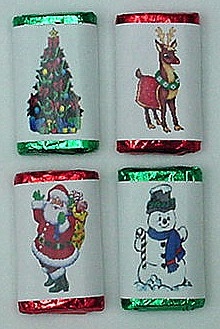 MW-20 Christmas Assortment #2 Mini Candy Bar Wrapper (sticker) 1 1/2in. x 3 1/2in. (1 sheet of each design) 60 pcs