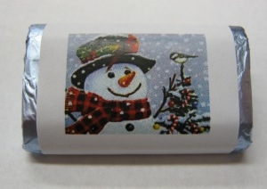 MW-49 "Snowman" Mini Candy Bar Wrapper (sticker) 1 1/2" x 3 1/2" (4 sheets) 60 pieces
