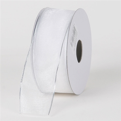 RO-42 White with Silver edge. Sheer organza ribbon.  1 1/2" x 100yds