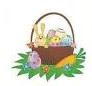 TS-104 "Easter Basket with Bunny" on White Label 1 5/8" diameter   Quantity 96