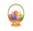 TS-110 "Easter Basket with Glitter Eggs" on White Label. 1 5/8" diameter. Quantity 96