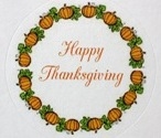 TS-40 "Happy Thanksgiving" on White Label. 1 5/8in. diameter. Quantity 96