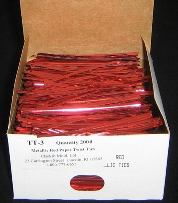 TT-03 Metallic Red twist tie. 3 1/2" Length Quantity 2,000