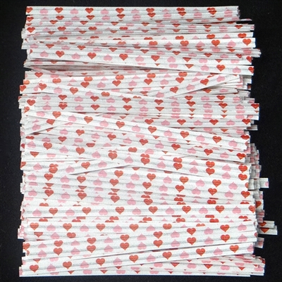 TTP-10 Printed Paper Red/Pink Hearts twist tie. 3 1/2" Length Quantity 2000