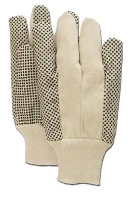 10oz COTTON CANVAS GLOVE with PVC DOTTED PALM - KNIT WRIST