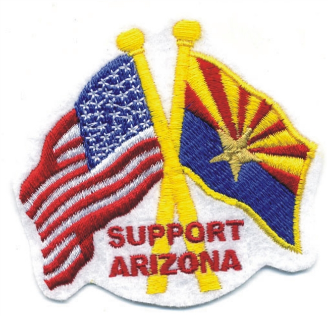 SUPPORT ARIZONA US & AZ flags crossed souvenir embroidered patch, AZ, ARIZ
